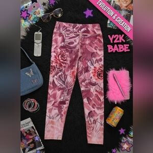 EVCR Floral Leggings Pink Lotus Print Size Medium